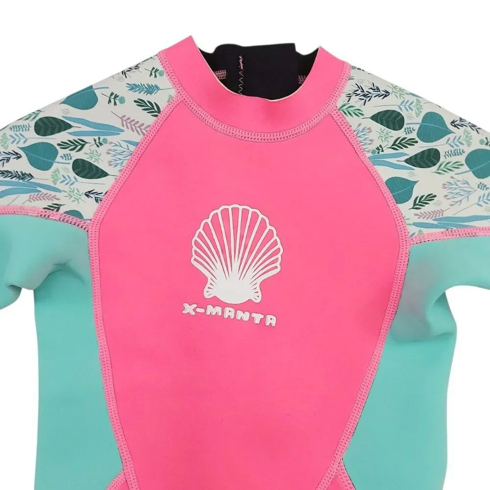 X Manta Wetsuit Girls XL/6 Pink Neoprene Back Zip Full Surfing Diving Swimming